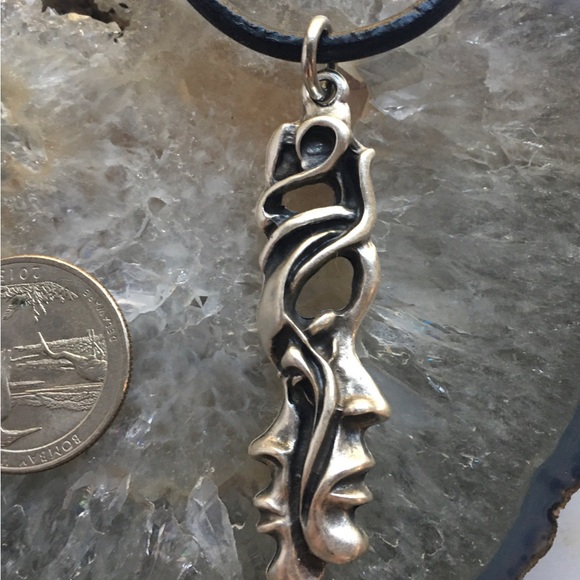 COPY - Janus Roman God Pendant Black Leather Necklace, God of Past and Present - Picture 1 of 7